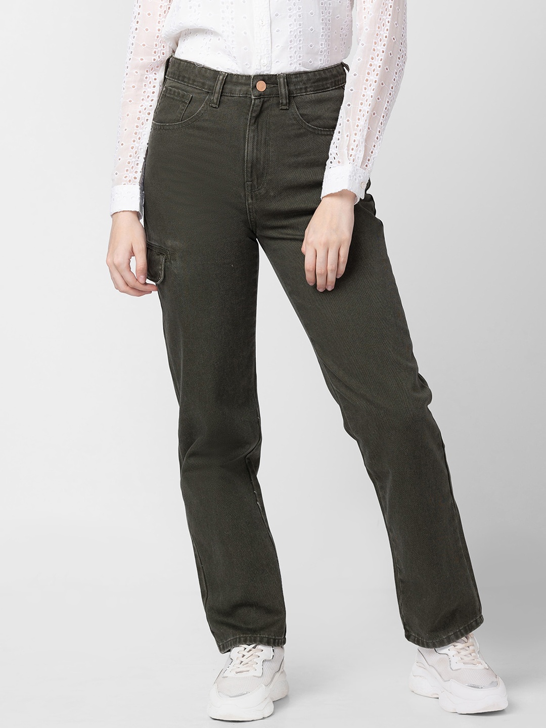 

SPYKAR Women Green Straight Fit High-Rise Cotton Jeans, Olive