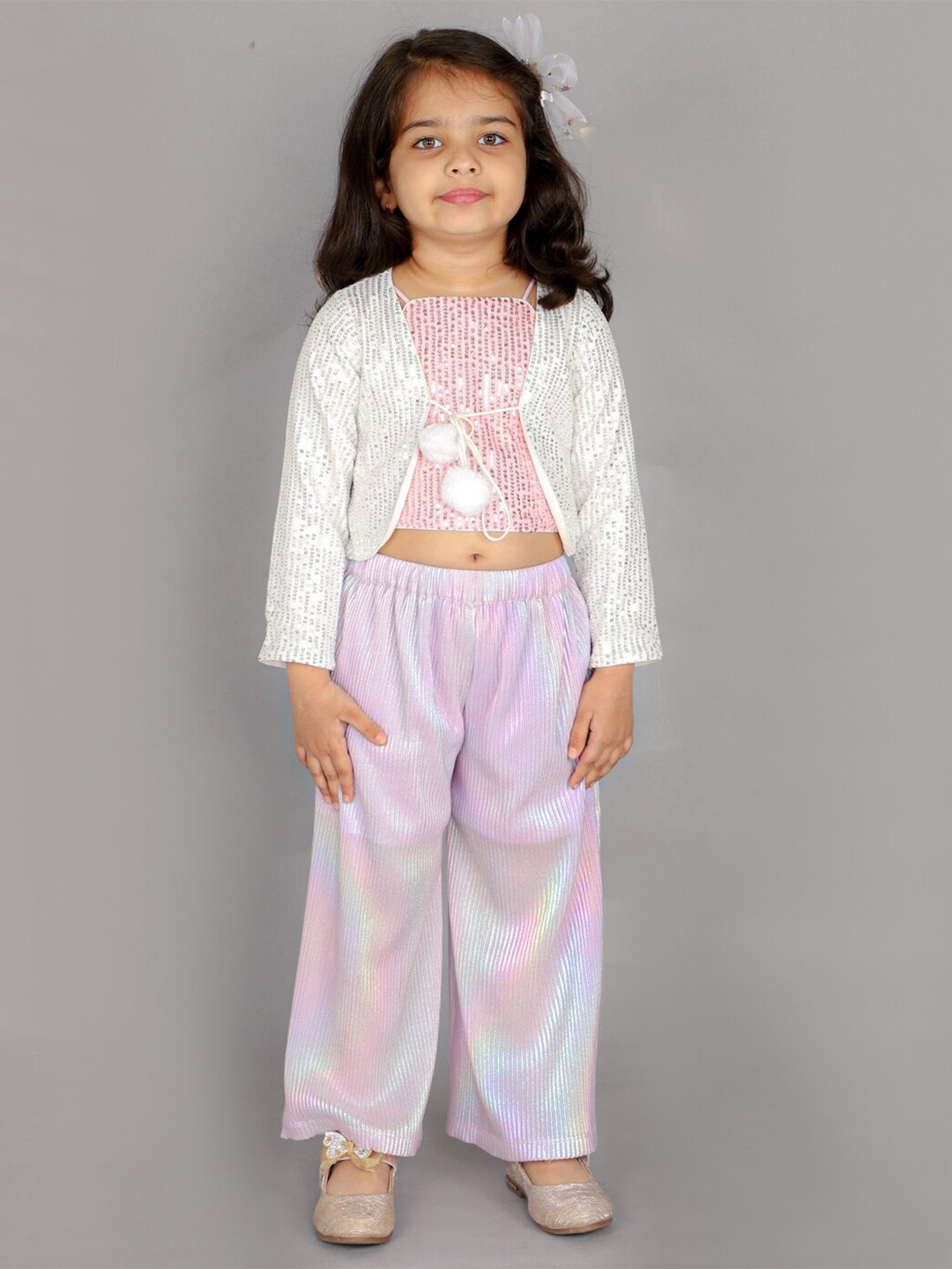 

LIL DRAMA Girls Embellished Tie-Up Shrug, White