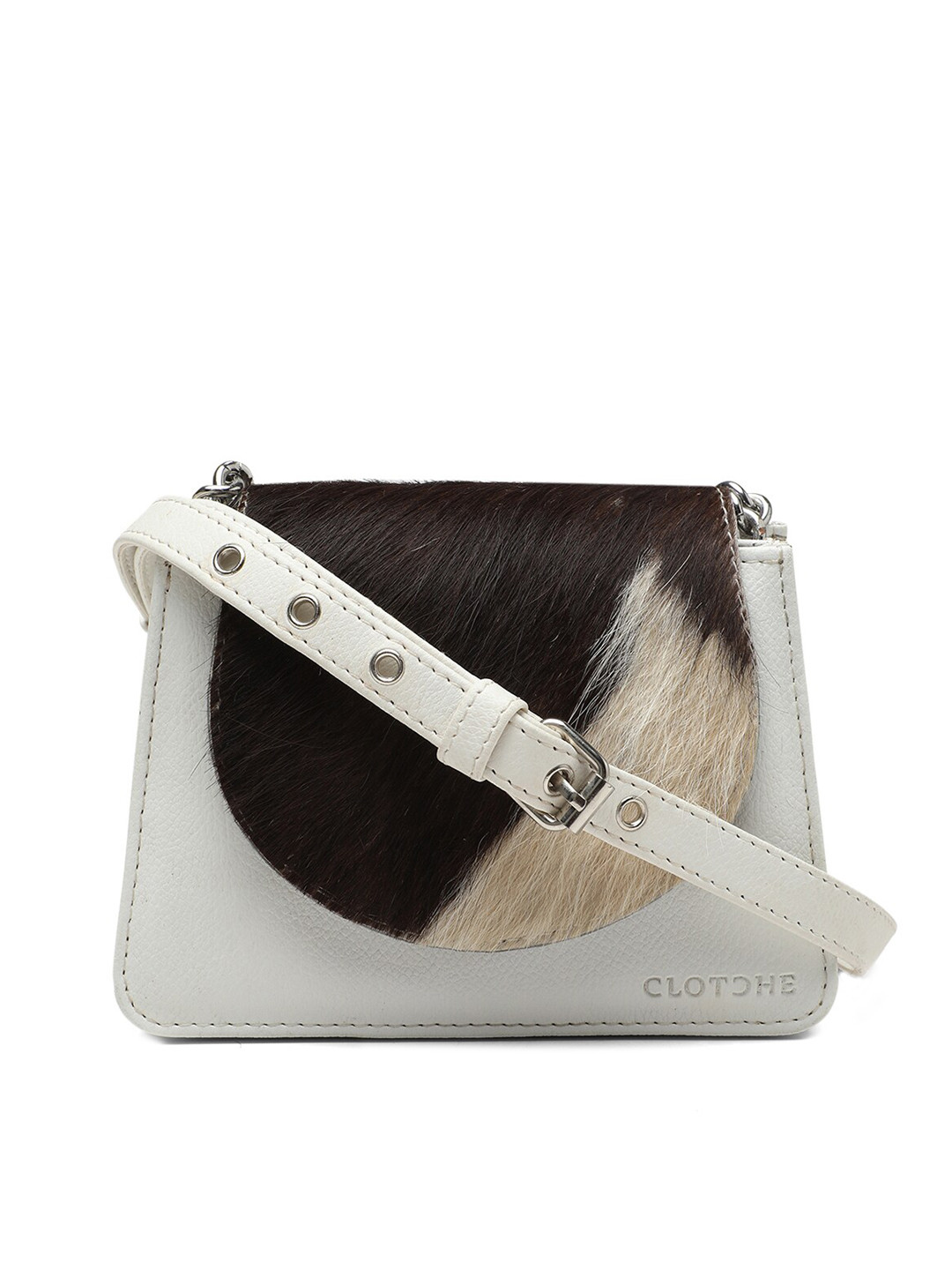 

Clotche Colourblocked Leather Structured Sling Bag with Quilted, White