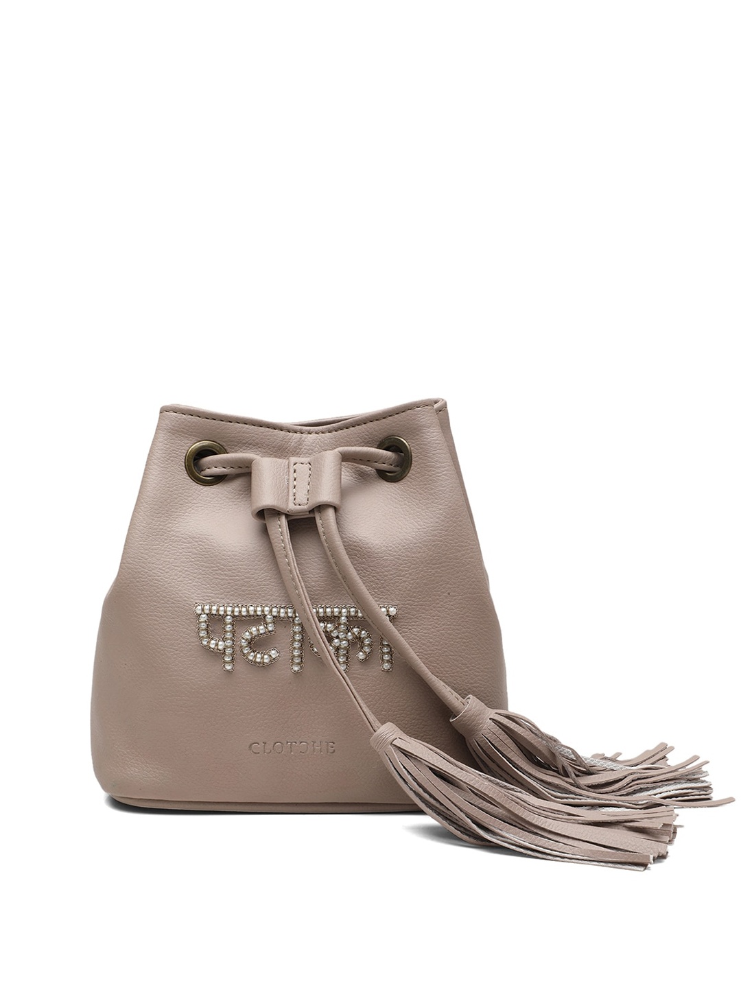 

Clotche Beige PU Structured Sling Bag with Tasselled