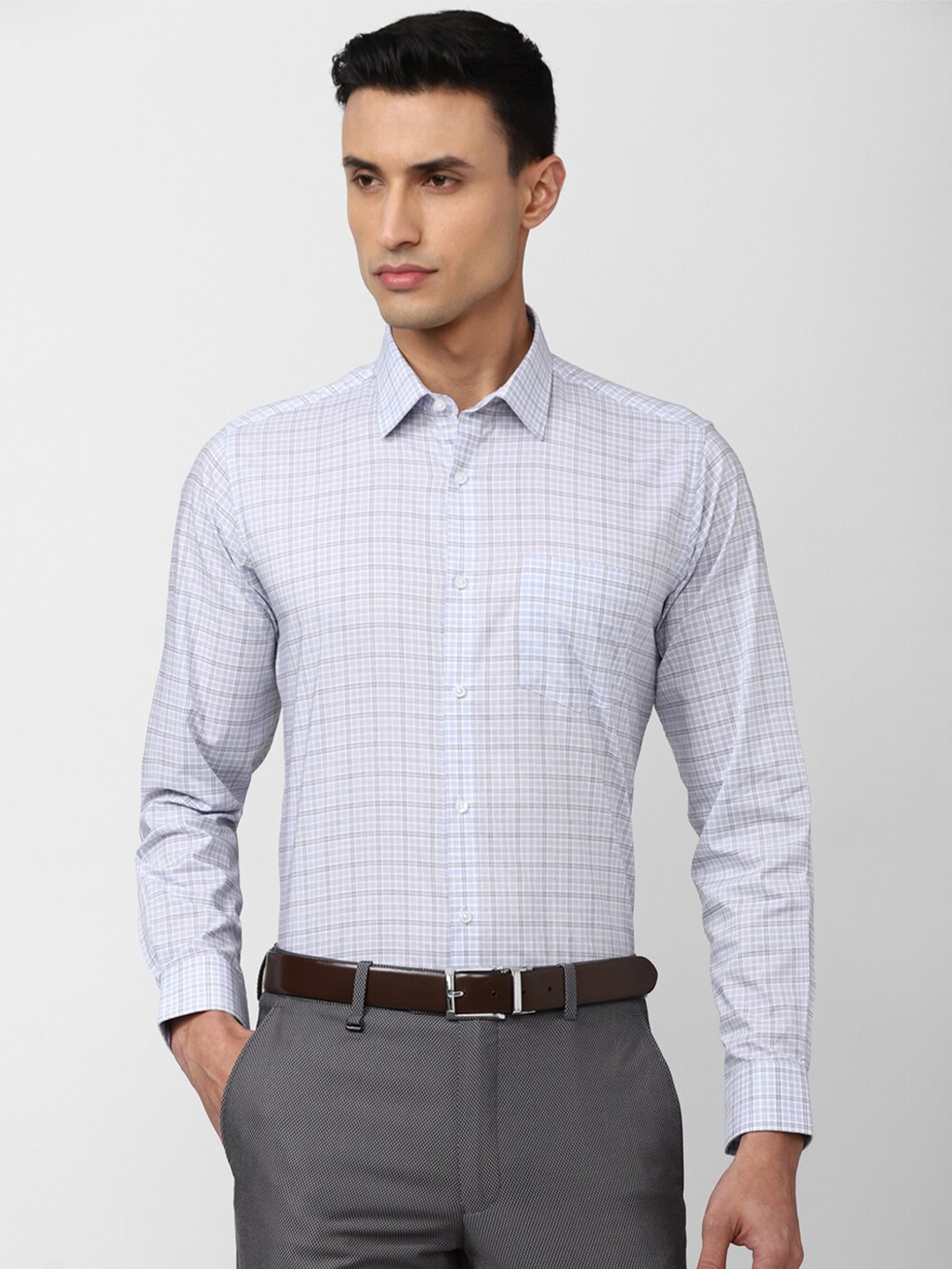 

Van Heusen Men Grid Tattersall Checks Pure Cotton Formal Shirt, Blue