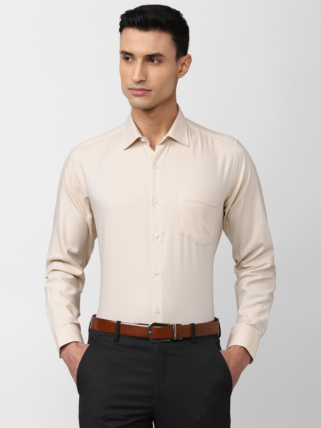 

Van Heusen Men Pure Cotton Self Design Formal Shirt, Beige