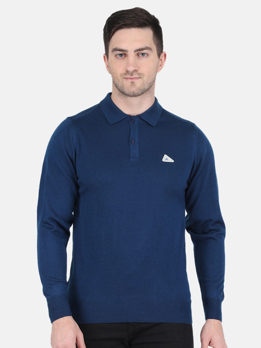 

Monte Carlo Men Solid Shirt Collar Pullover Sweatshirt, Blue