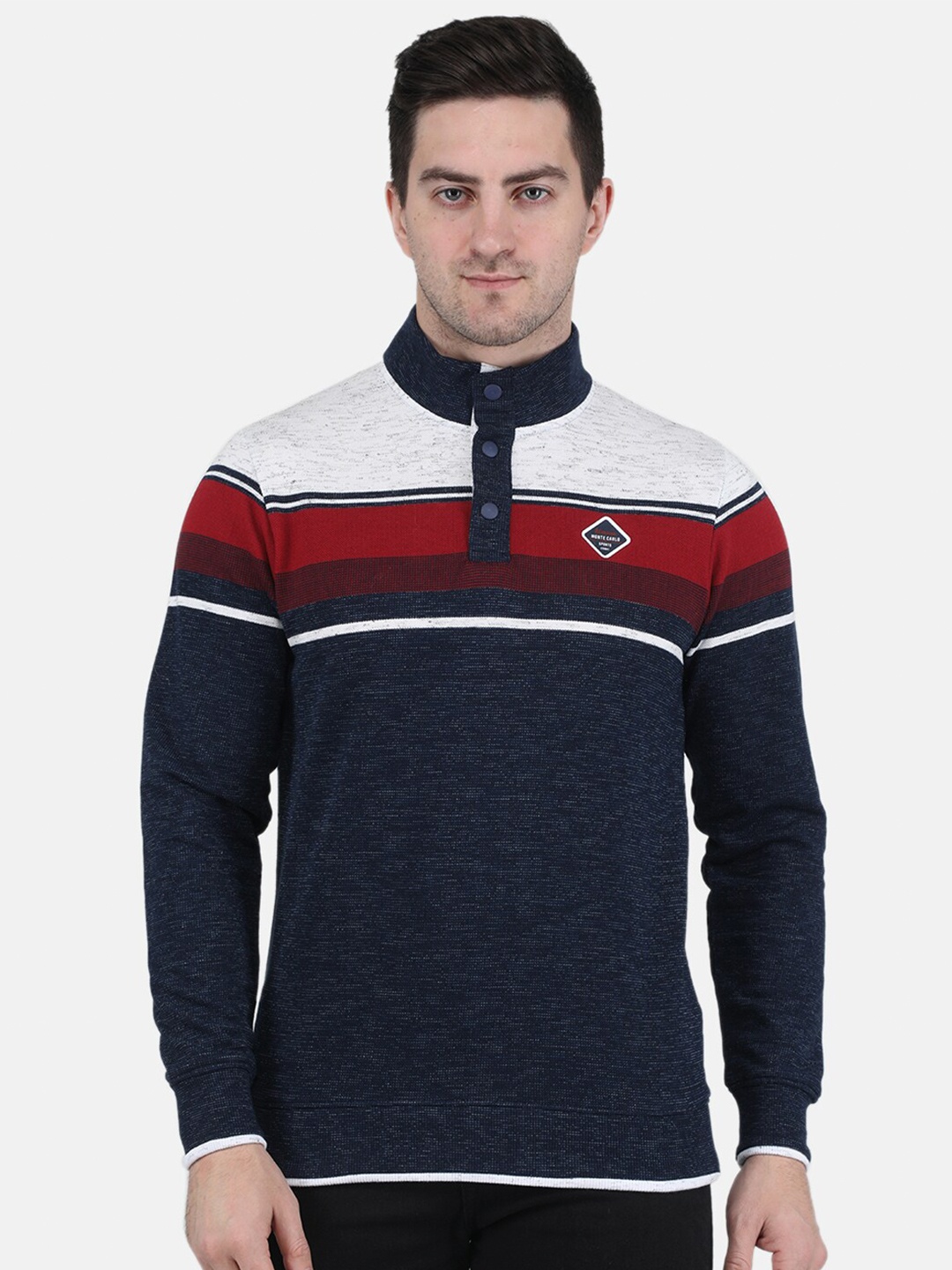 

Monte Carlo Men Colourblocked Pullover Sweatshirt, Navy blue