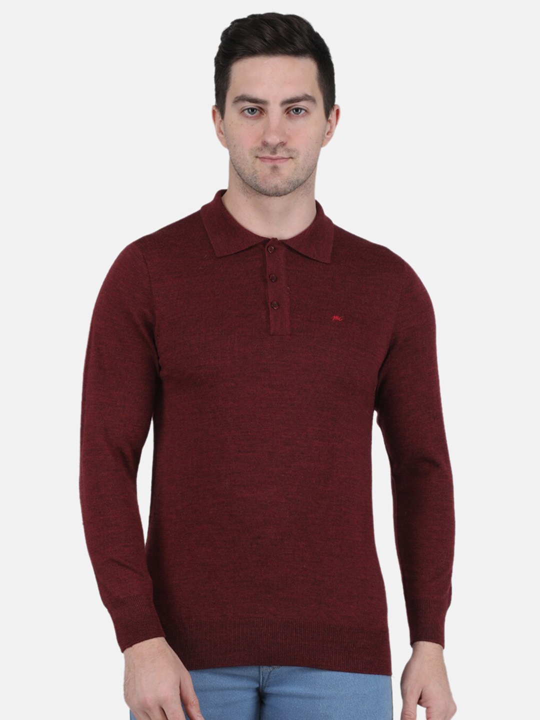 

Monte Carlo Men Polo Collar Pure Wool T-shirt, Maroon