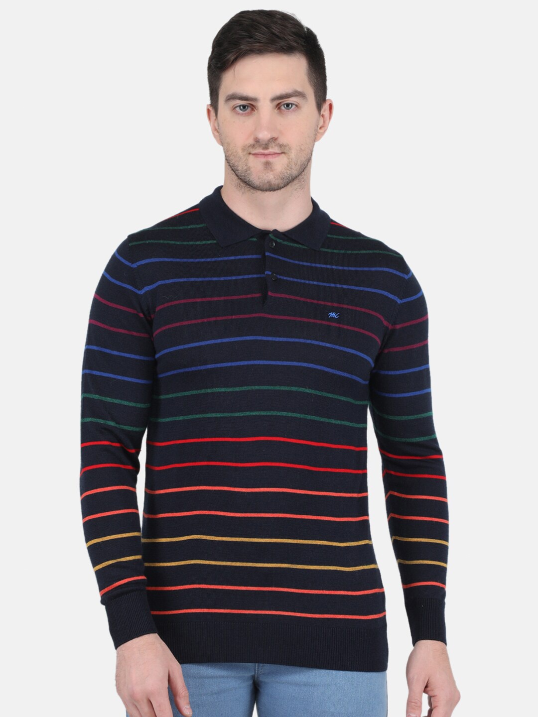 

Monte Carlo Men Striped Polo Collar T-shirt, Navy blue