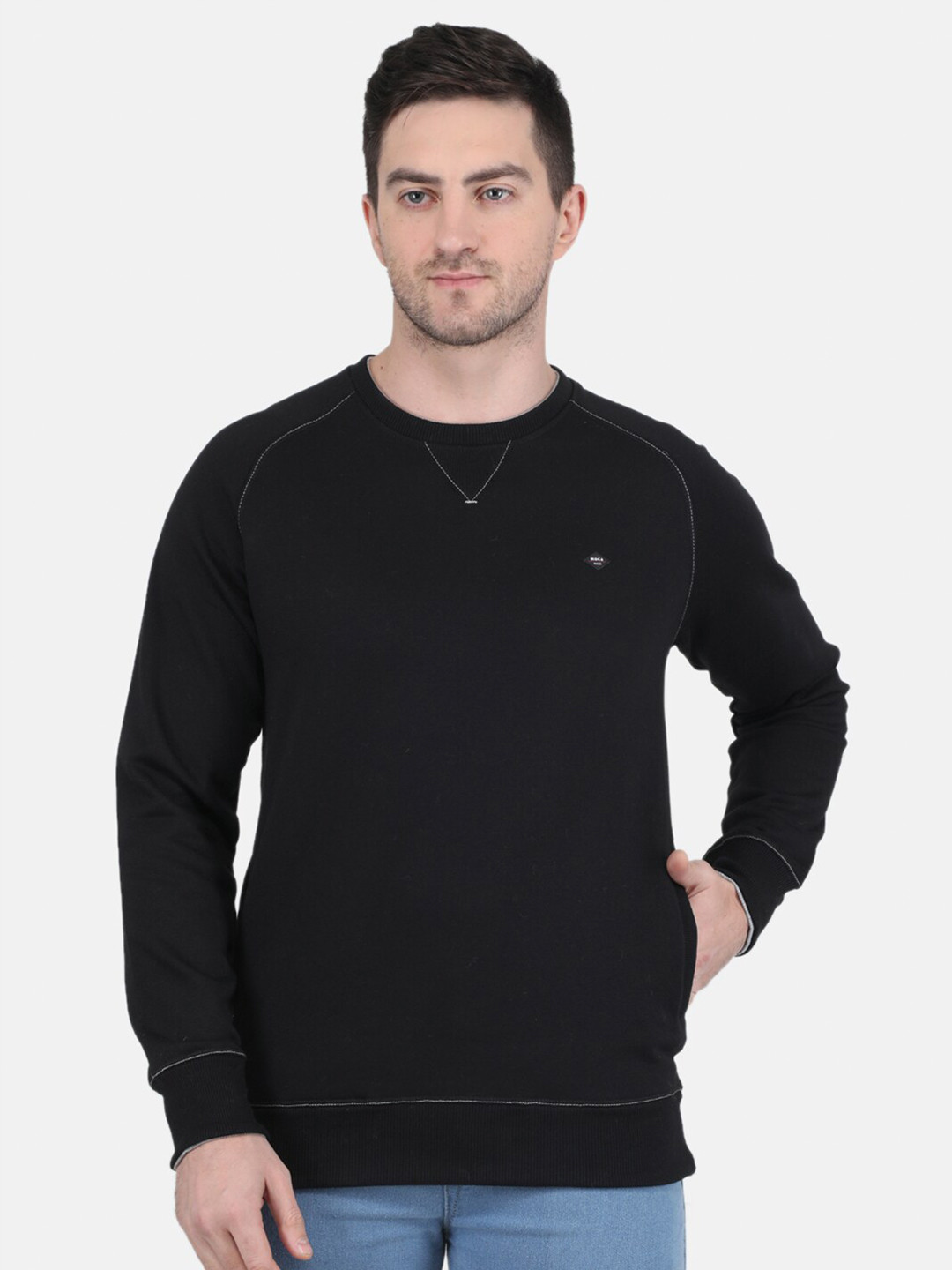 

Monte Carlo Men Solid Round Neck Cotton Sweatshirt, Black