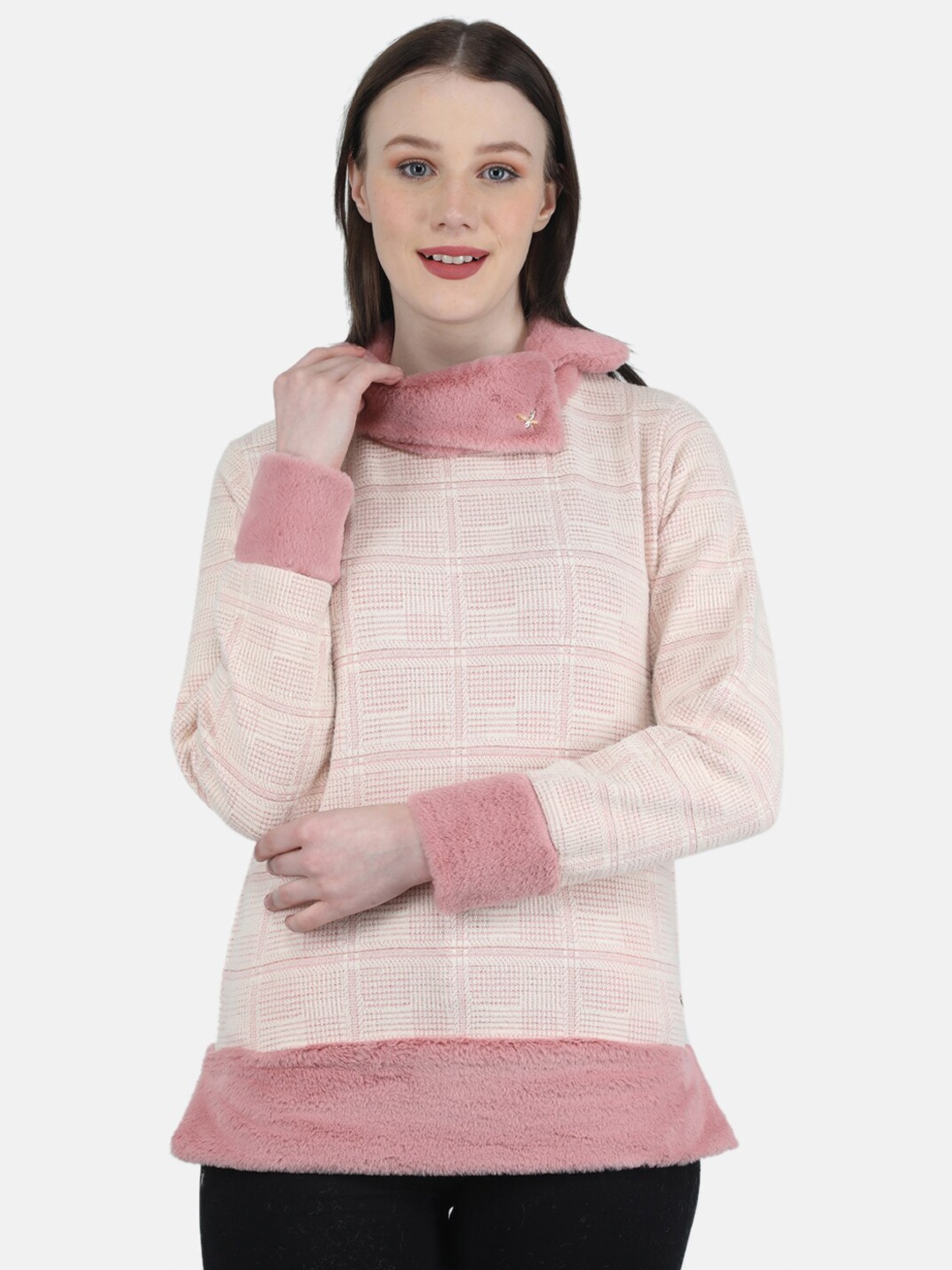 

Monte Carlo Women Checked Sweatshirt, Pink
