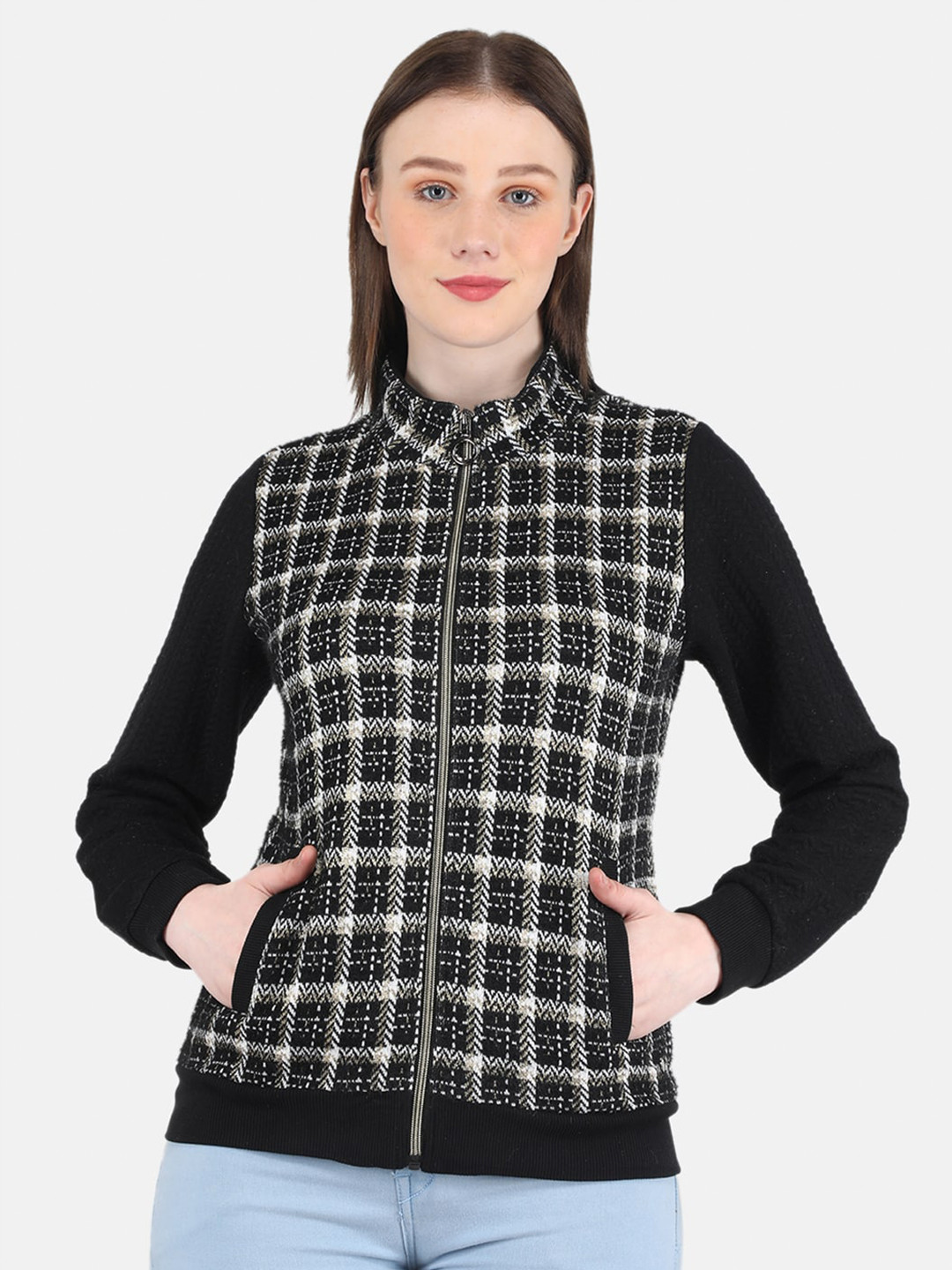 

Monte Carlo Women Checked Sweatshirt, Black