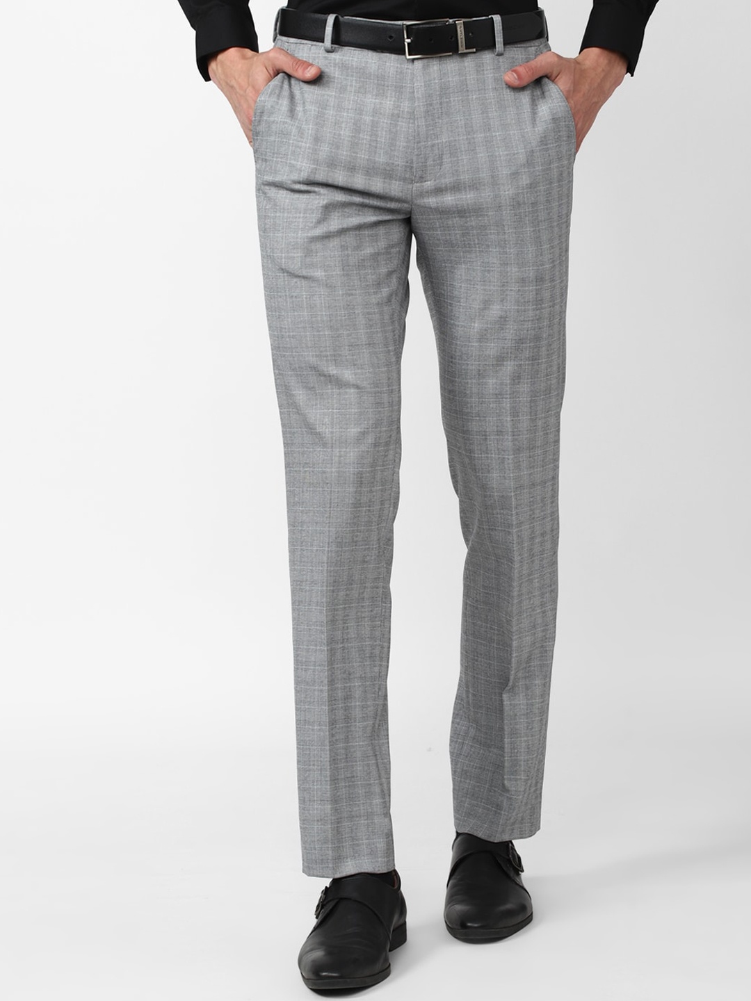 

Van Heusen Men Checked Slim Fit Trousers, Grey