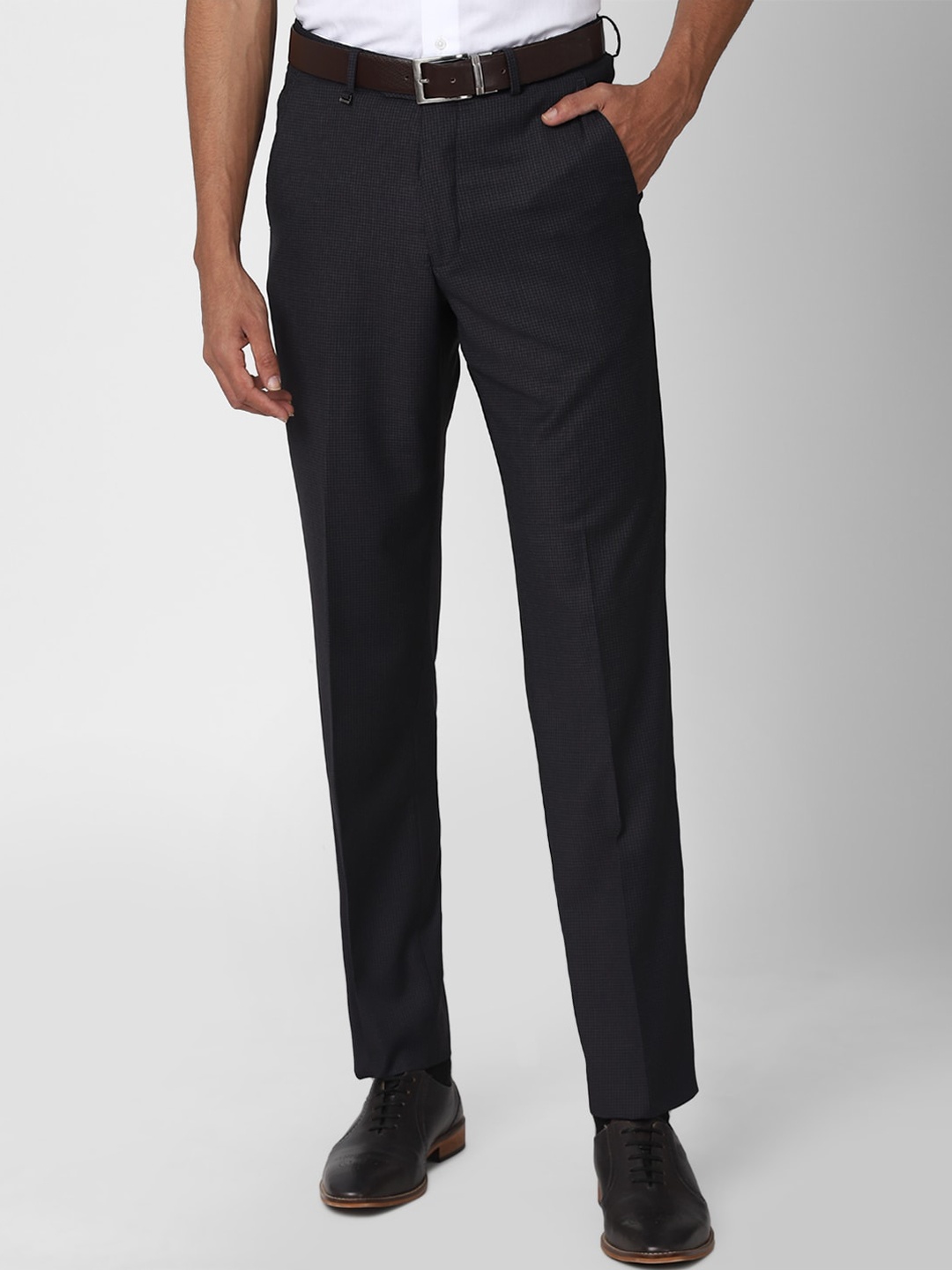 

Van Heusen Men Mid Rise Regular Fit Formal Trousers, Black