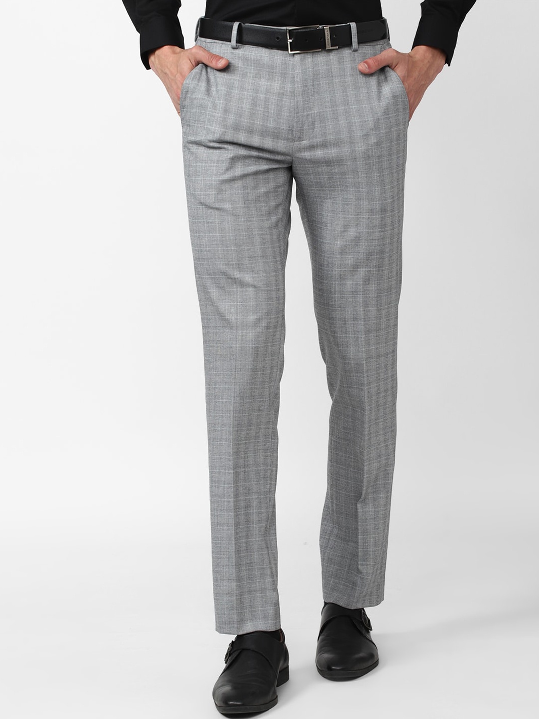 

Van Heusen Men Checked Slim Fit Trousers, Grey