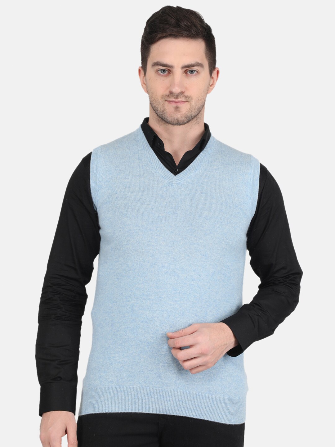 

Monte Carlo Men V-Neck Sleeveless Wool Sweater Vest, Blue
