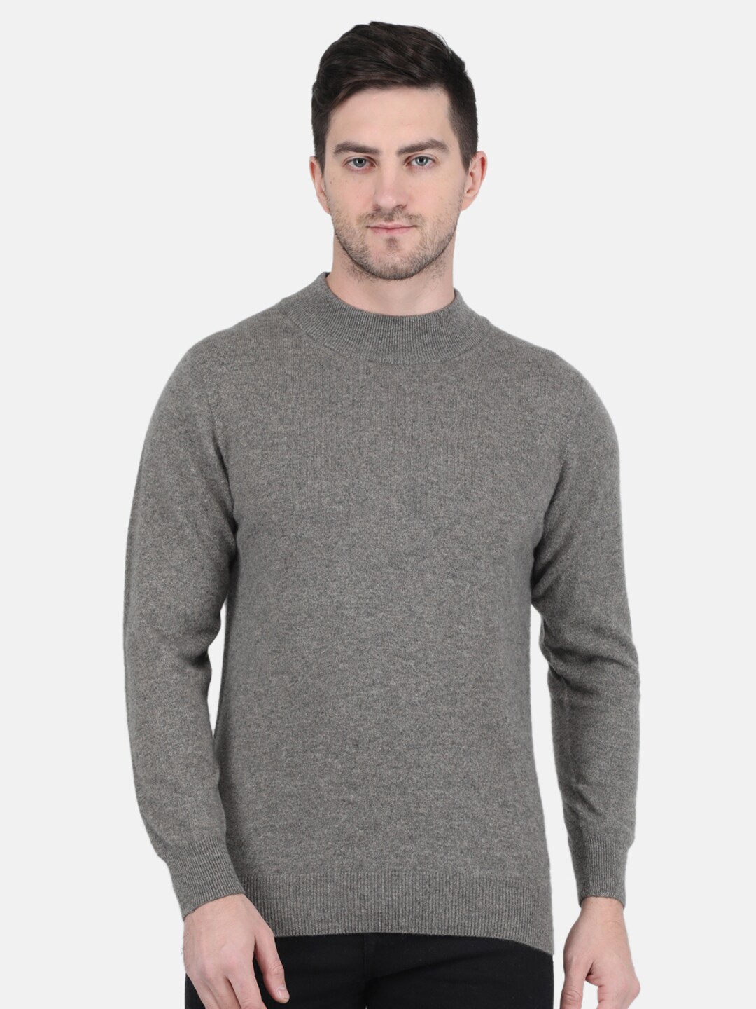

Monte Carlo Men Round Neck Long Sleeves Wool Pullover, Grey