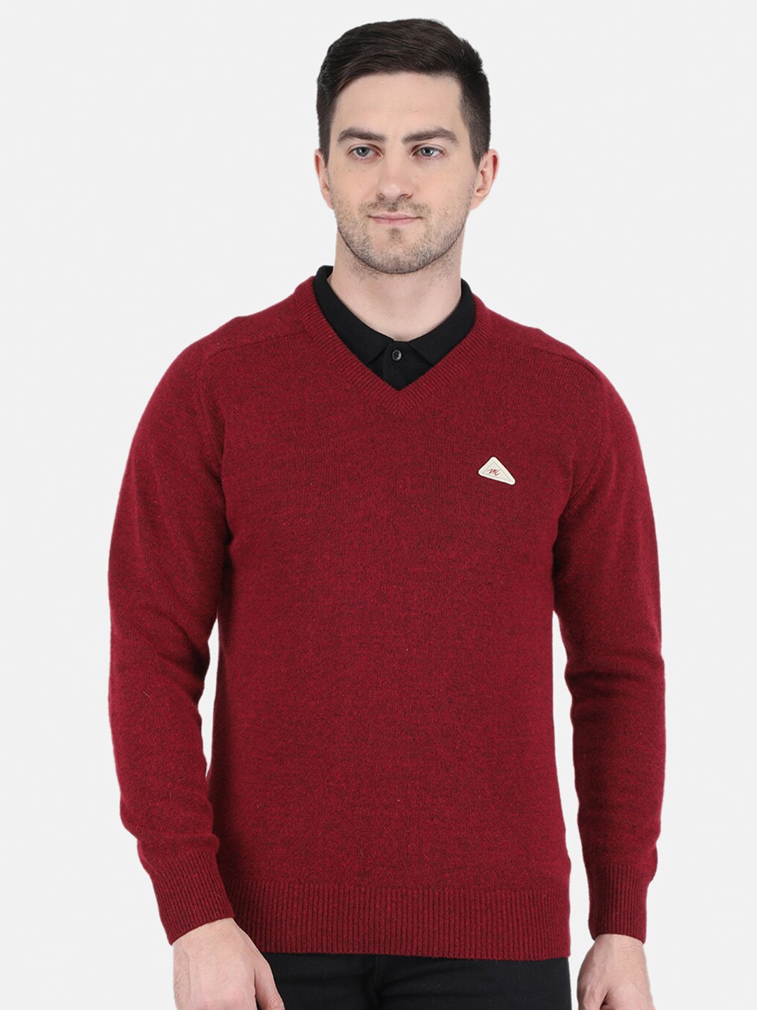 

Monte Carlo Men V-Neck Long Sleeves Wool Pullover, Maroon