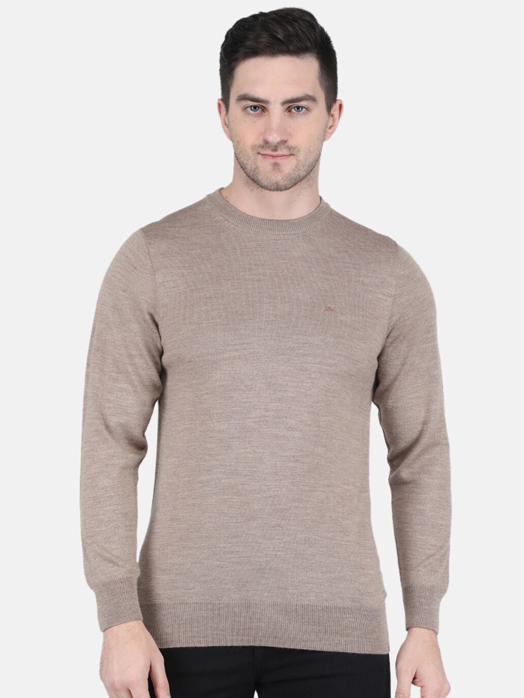 

Monte Carlo Round Neck Pure Wool Pullover, Beige