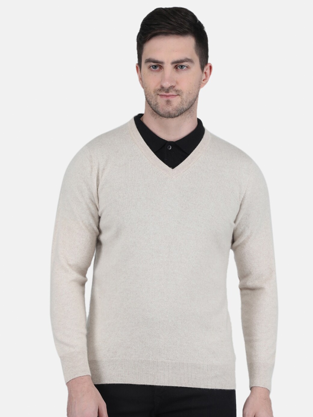 

Monte Carlo Men V - Neck Cashmere Wool Pullover, Grey