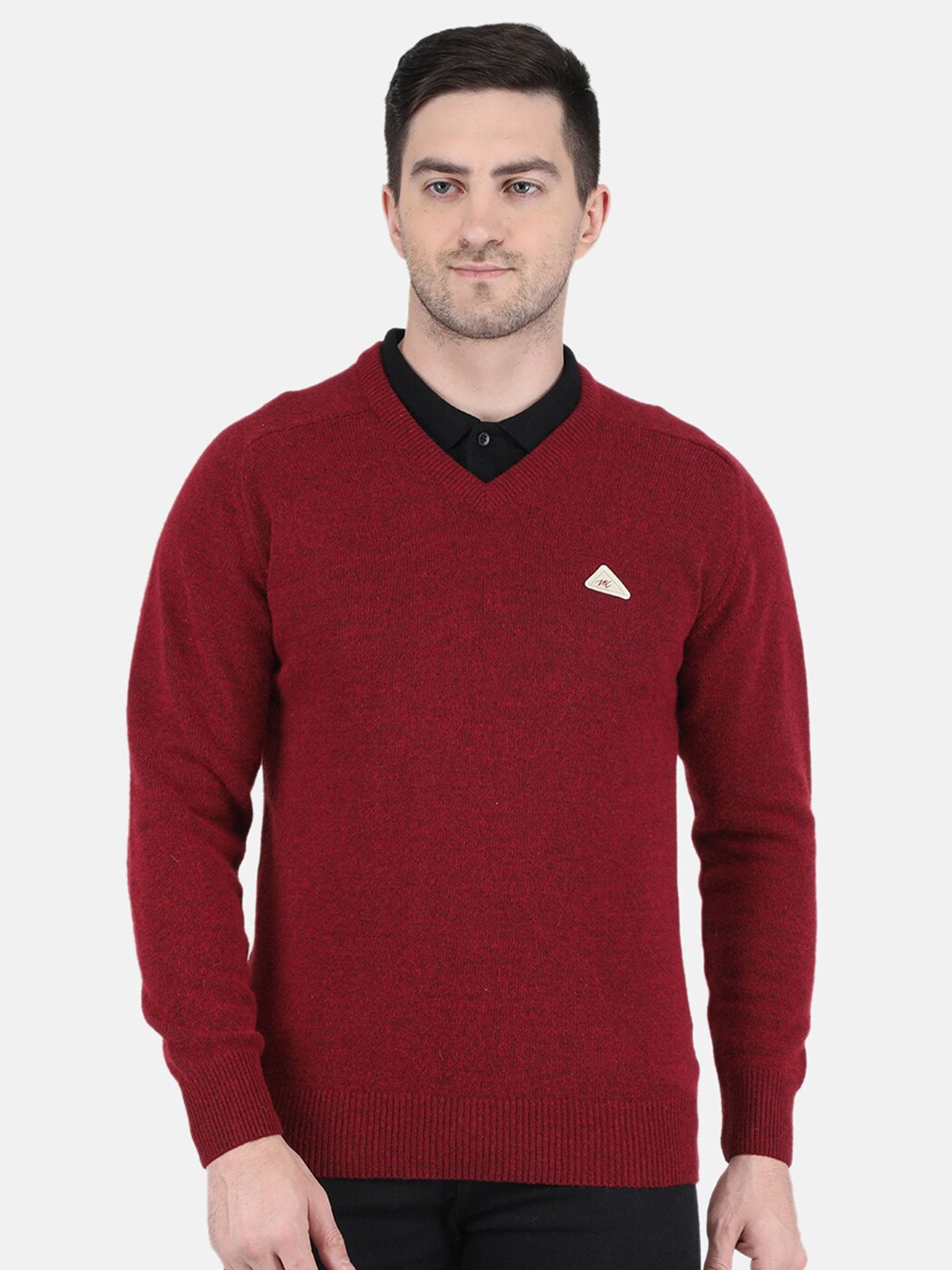 

Monte Carlo Men Lambs Wool Solid V Neck Pullover, Maroon