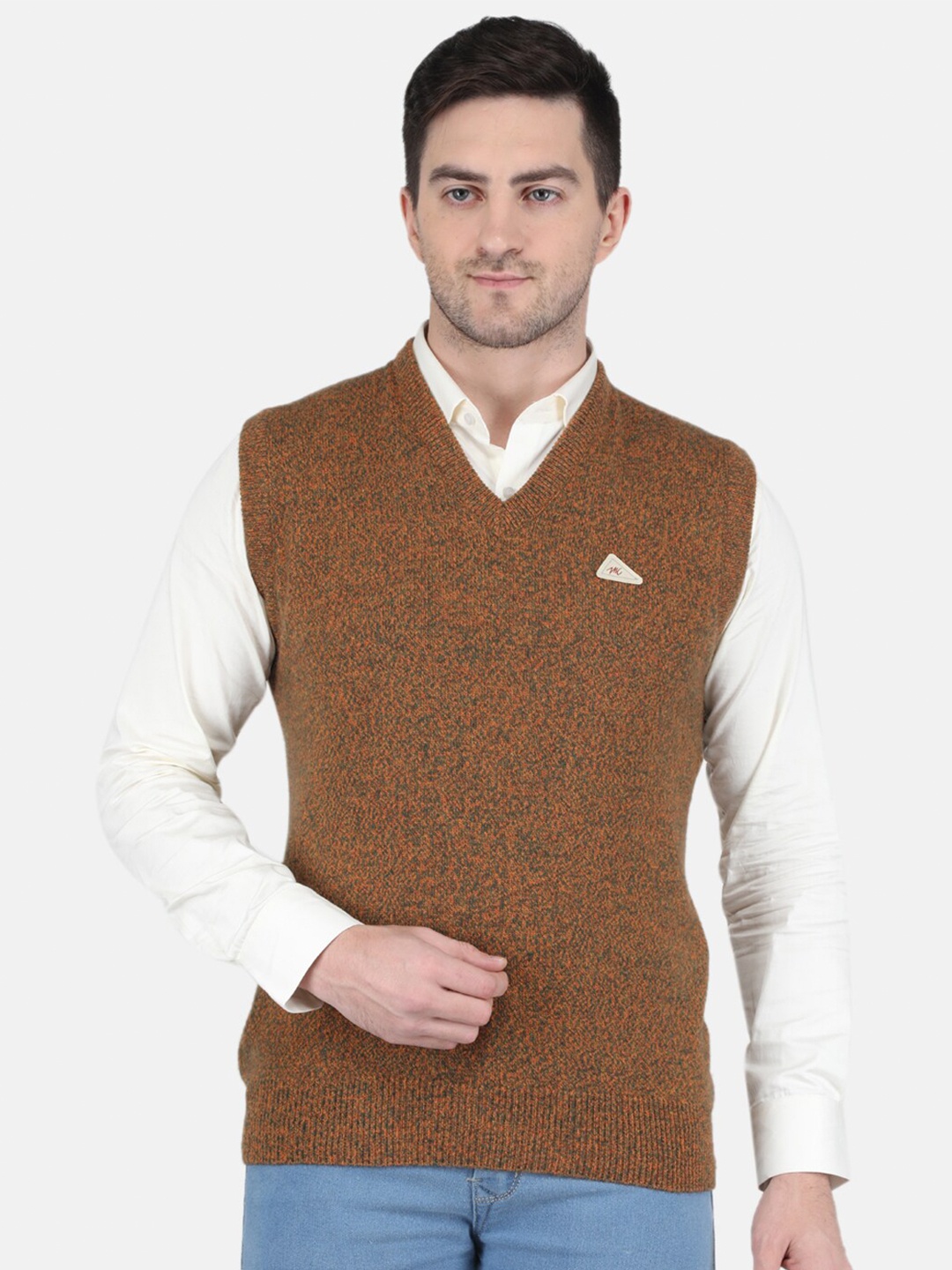 

Monte Carlo Men Lambs Wool Solid V Neck Sweater, Orange