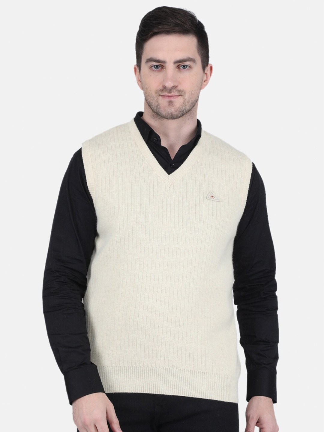 

Monte Carlo Men Lambs Wool Solid V Neck Sweater, Off white