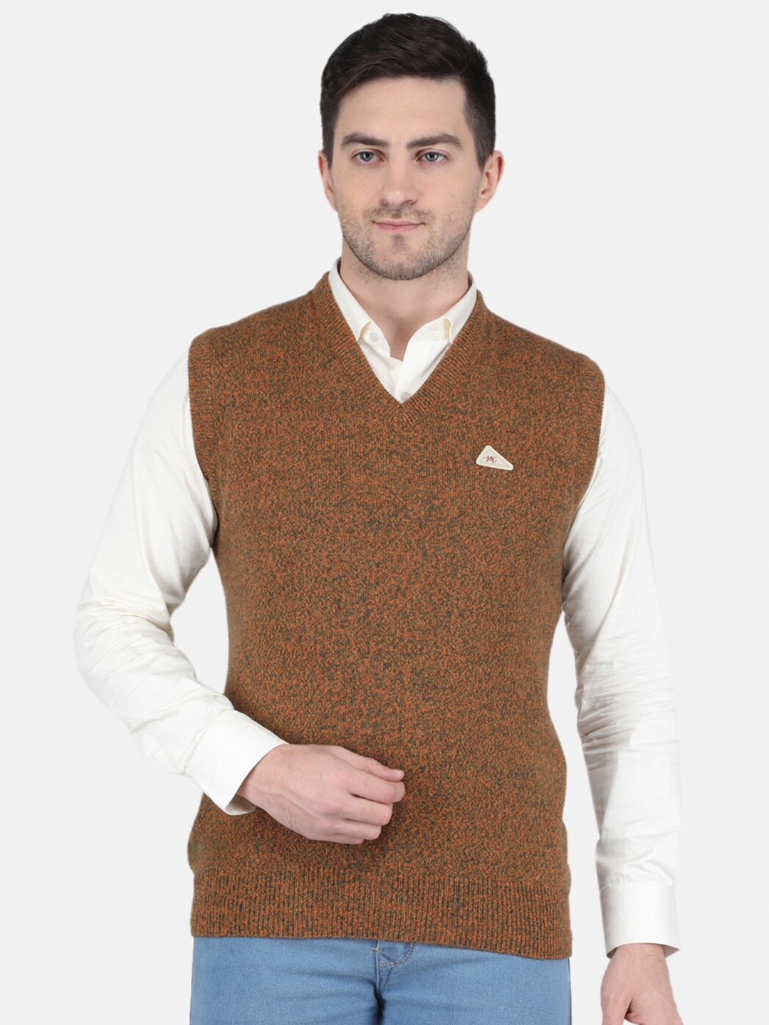 

Monte Carlo Men V- Neck Lambs Wool Sweater Vest, Orange