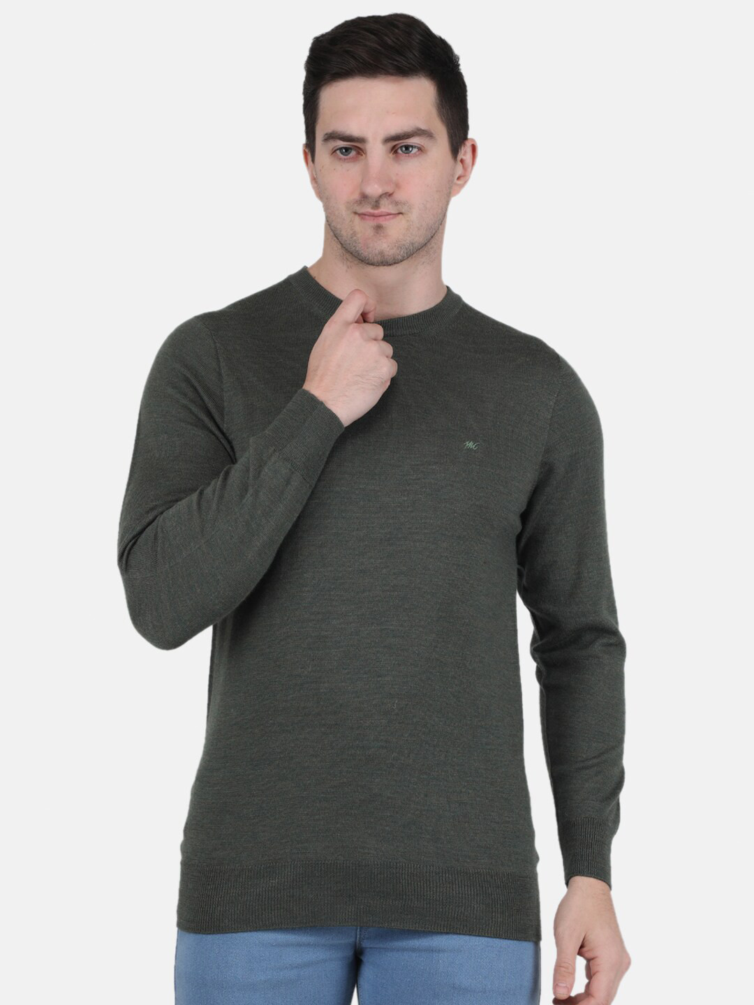 

Monte Carlo Men Long Sleeves Pure Wool Pullover, Olive