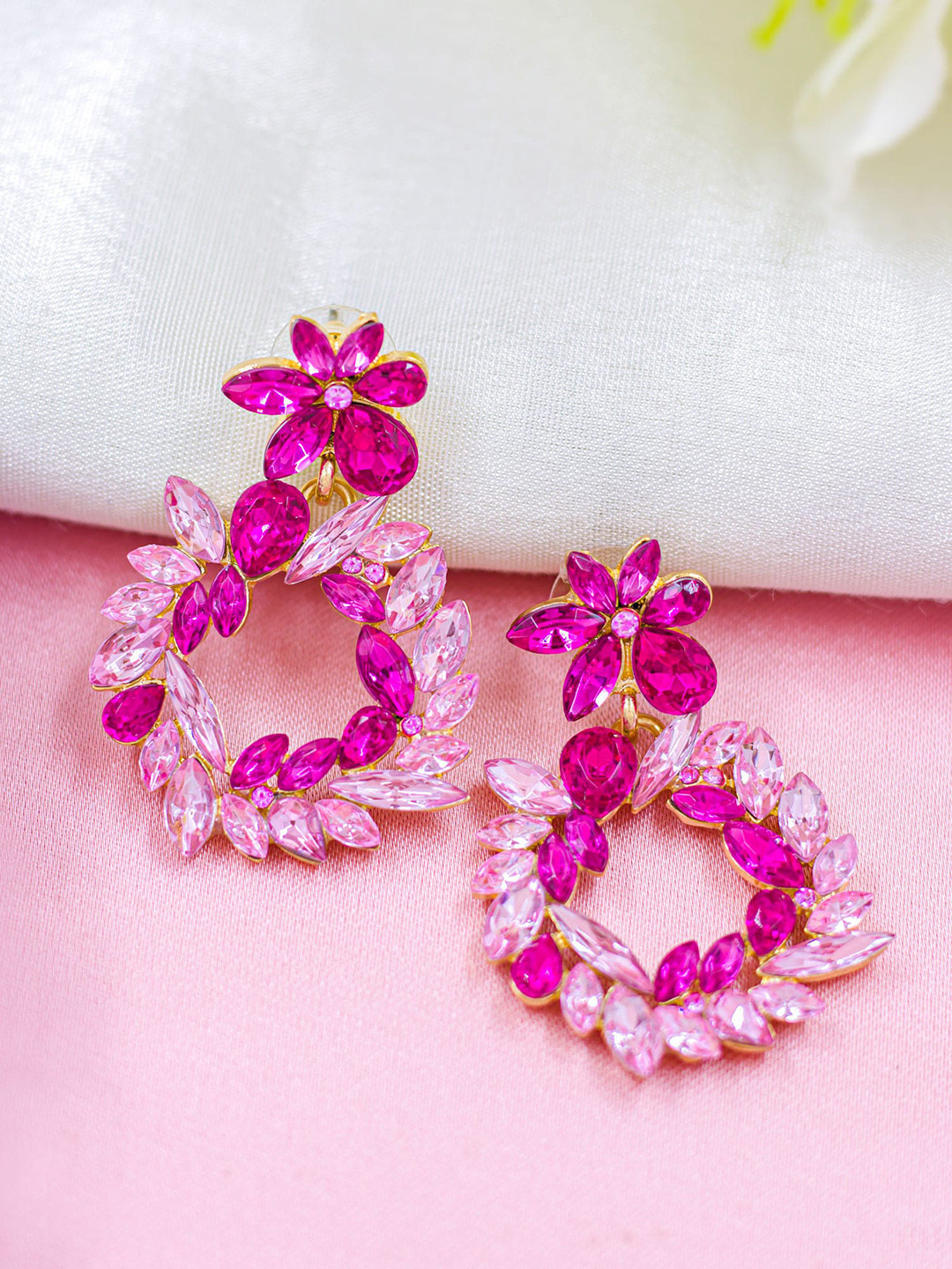 

Bellofox Gold Plated Kundan Studded Contemporary Drop Earrings, Pink