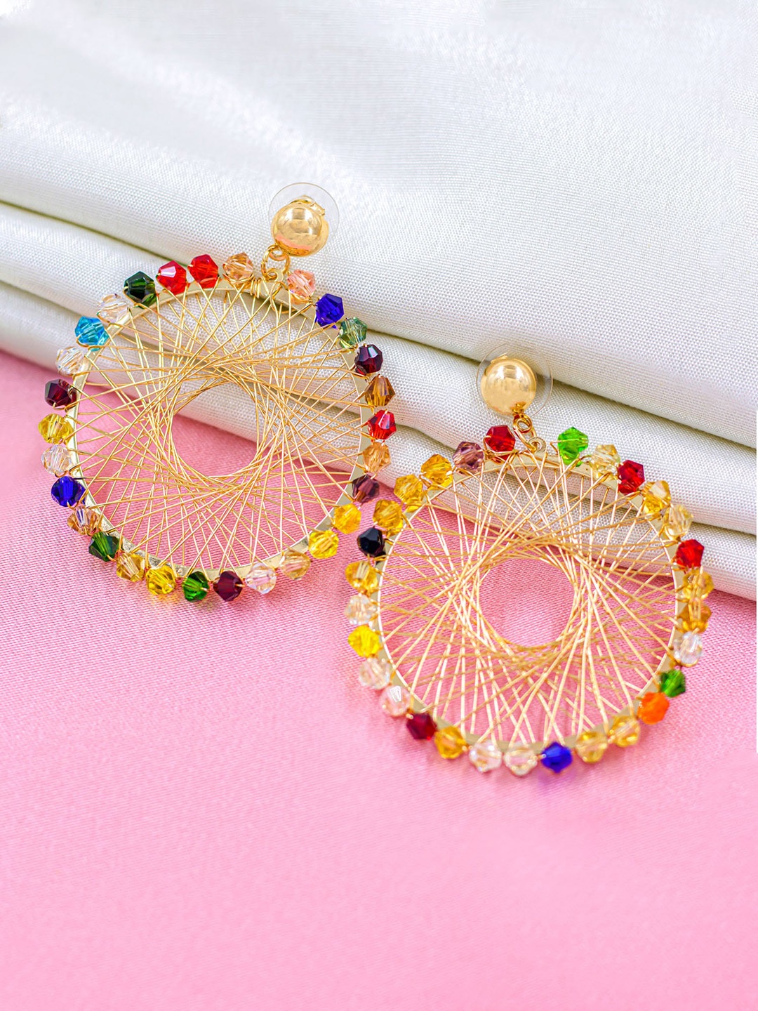 

Bellofox Stone Studded Circular Drop Earrings, Gold