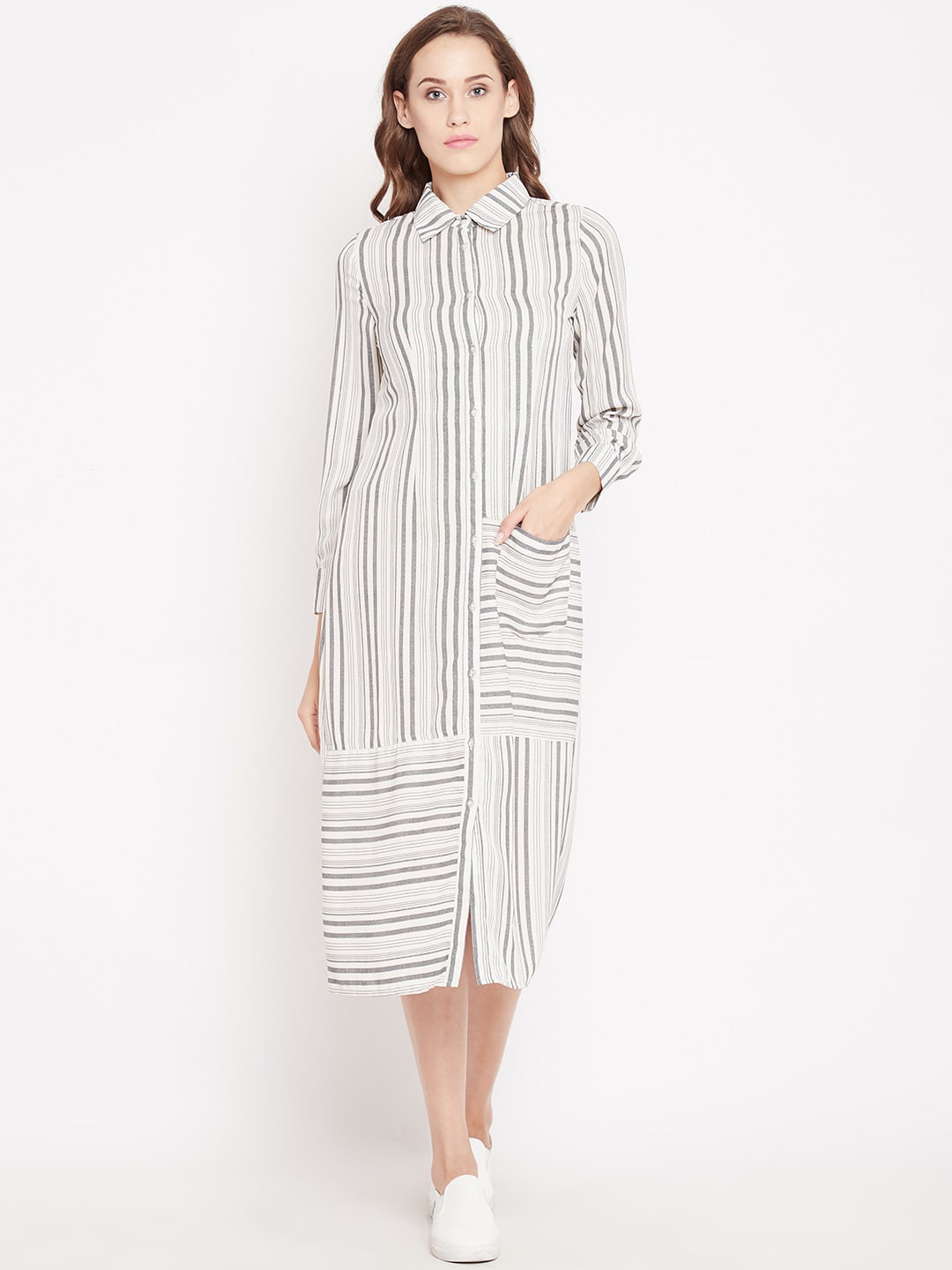 

PANIT Striped Shirt Midi Dress, Off white