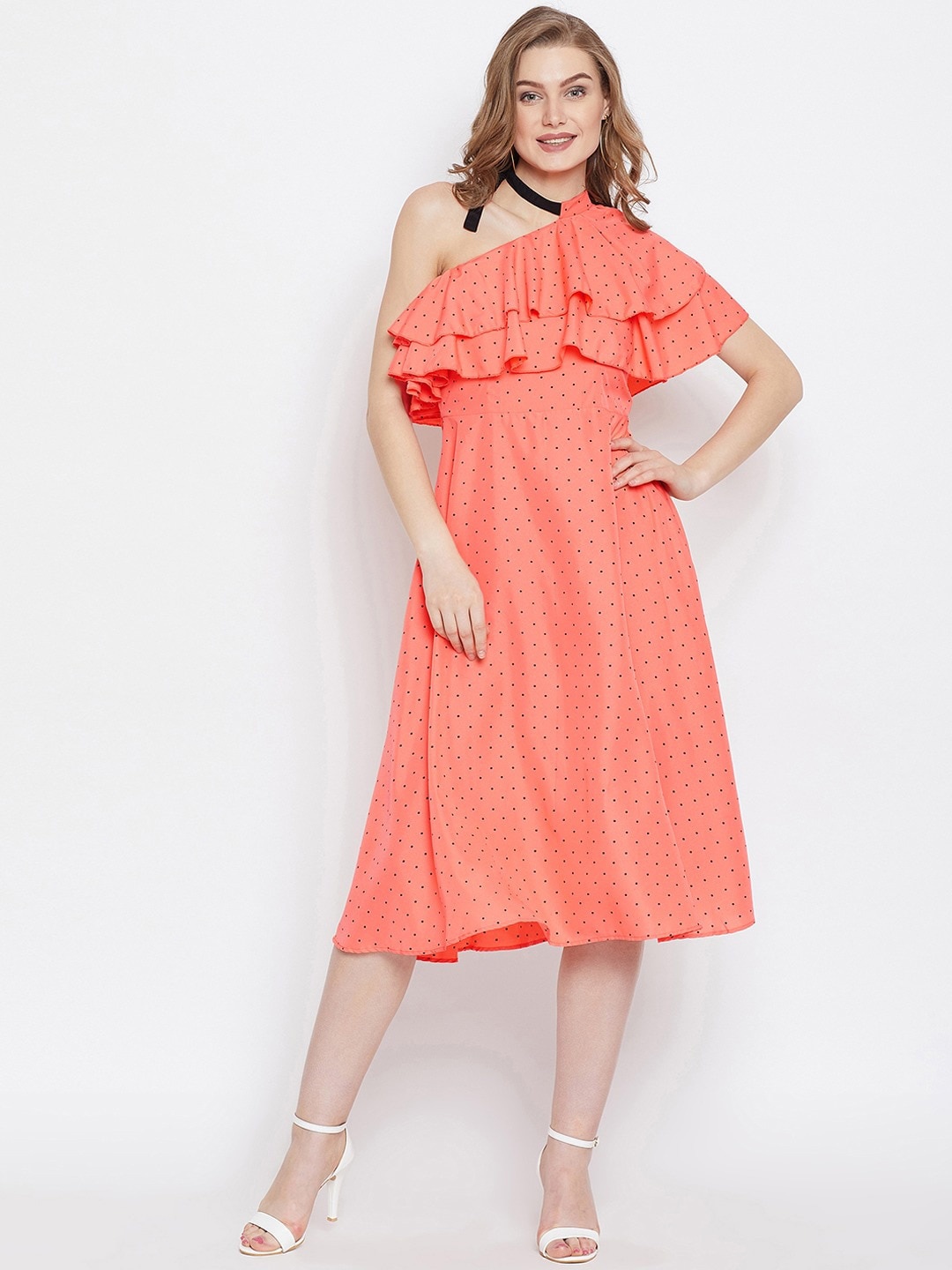 

PANIT One Shoulder Crepe Midi Dress, Peach