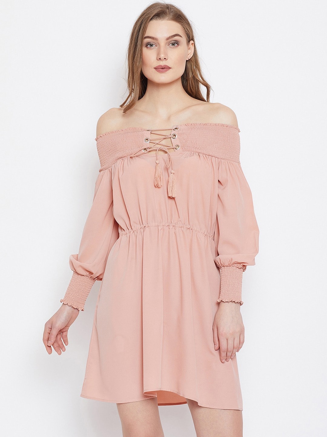 

PANIT Off-Shoulder Crepe Dress, Peach