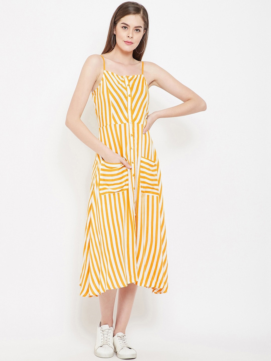 

PANIT Striped Crepe Midi Dress, Yellow
