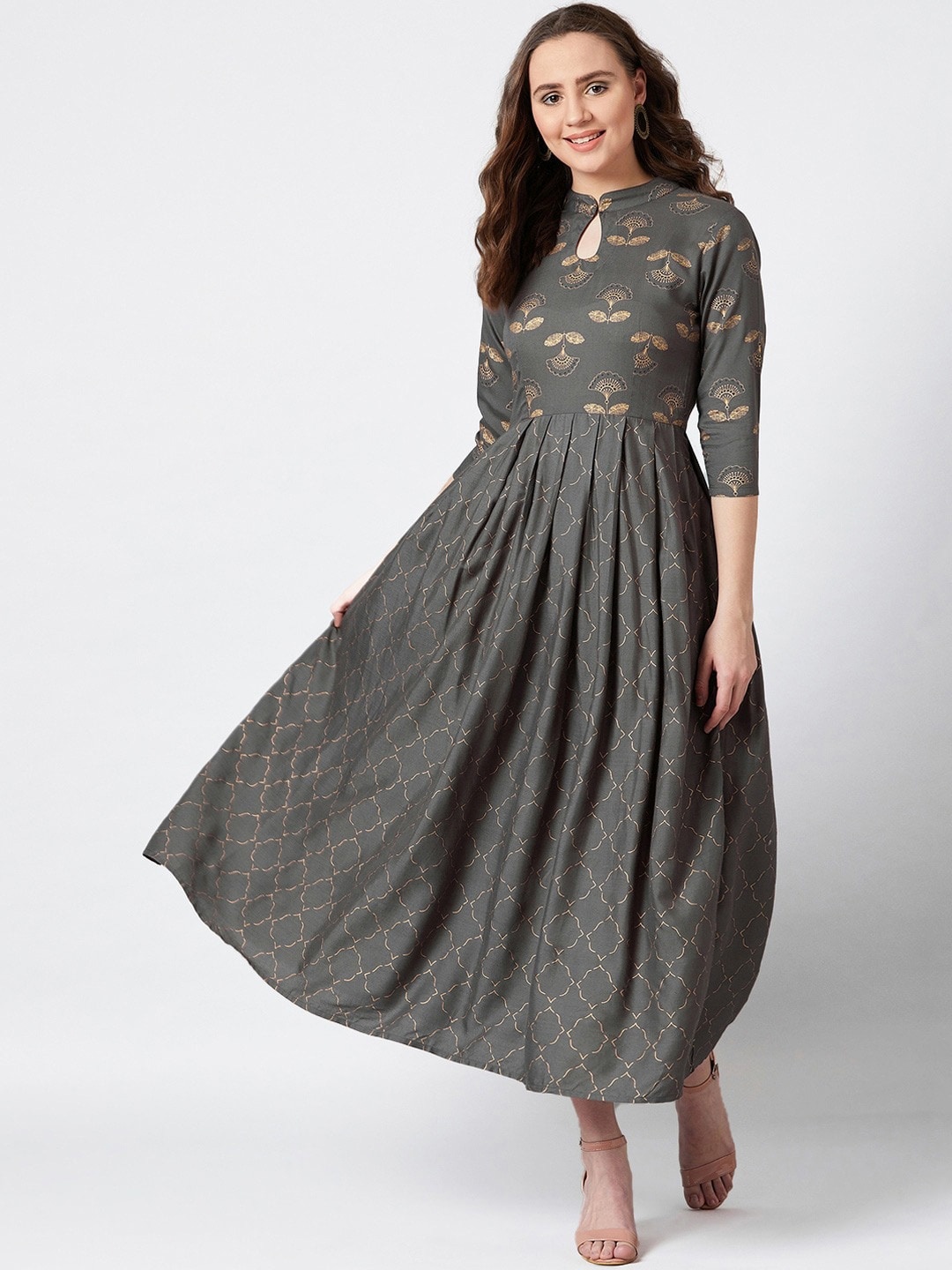 

PANIT Floral Print Ethnic Maxi Dress, Grey