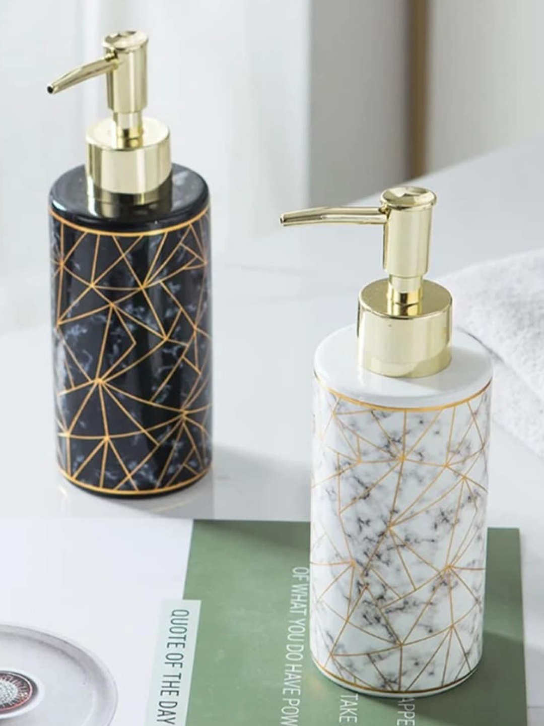 

Clasiko White & Gold-Toned Printed Ceramic Soap Dispenser