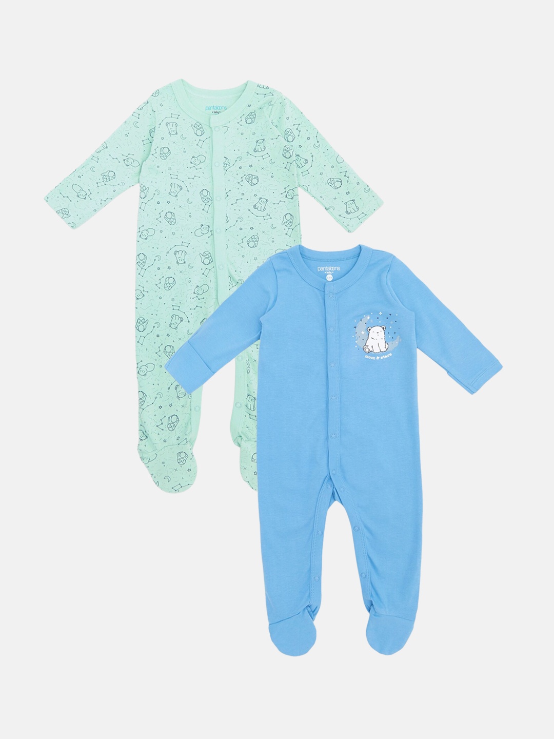 

Pantaloons Baby Boys Pack Of 2 Printed Cotton Sleepsuit, Green