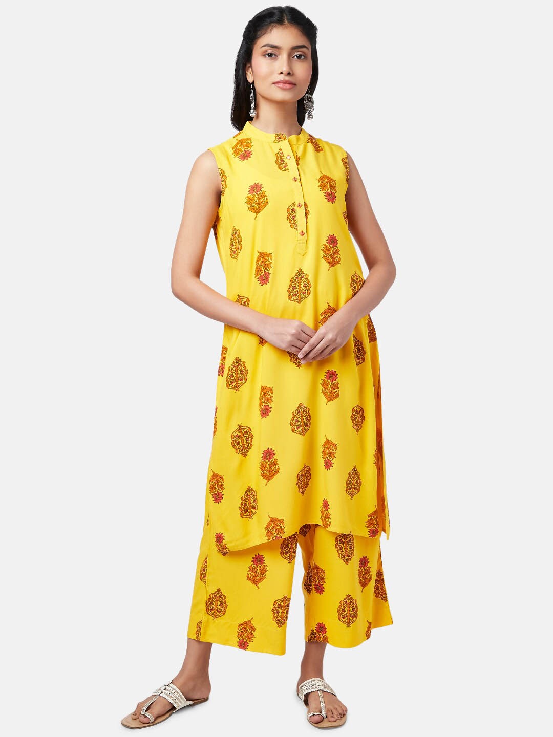 

RANGMANCH BY PANTALOONS Women Ethnic Motifs Printed Kurta with Palazzos, Yellow