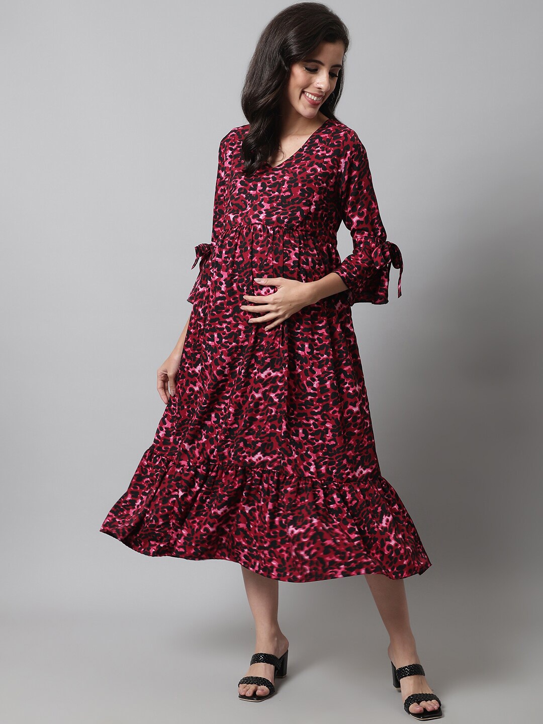 

Frempy Floral Crepe Maternity Midi Dress, Maroon