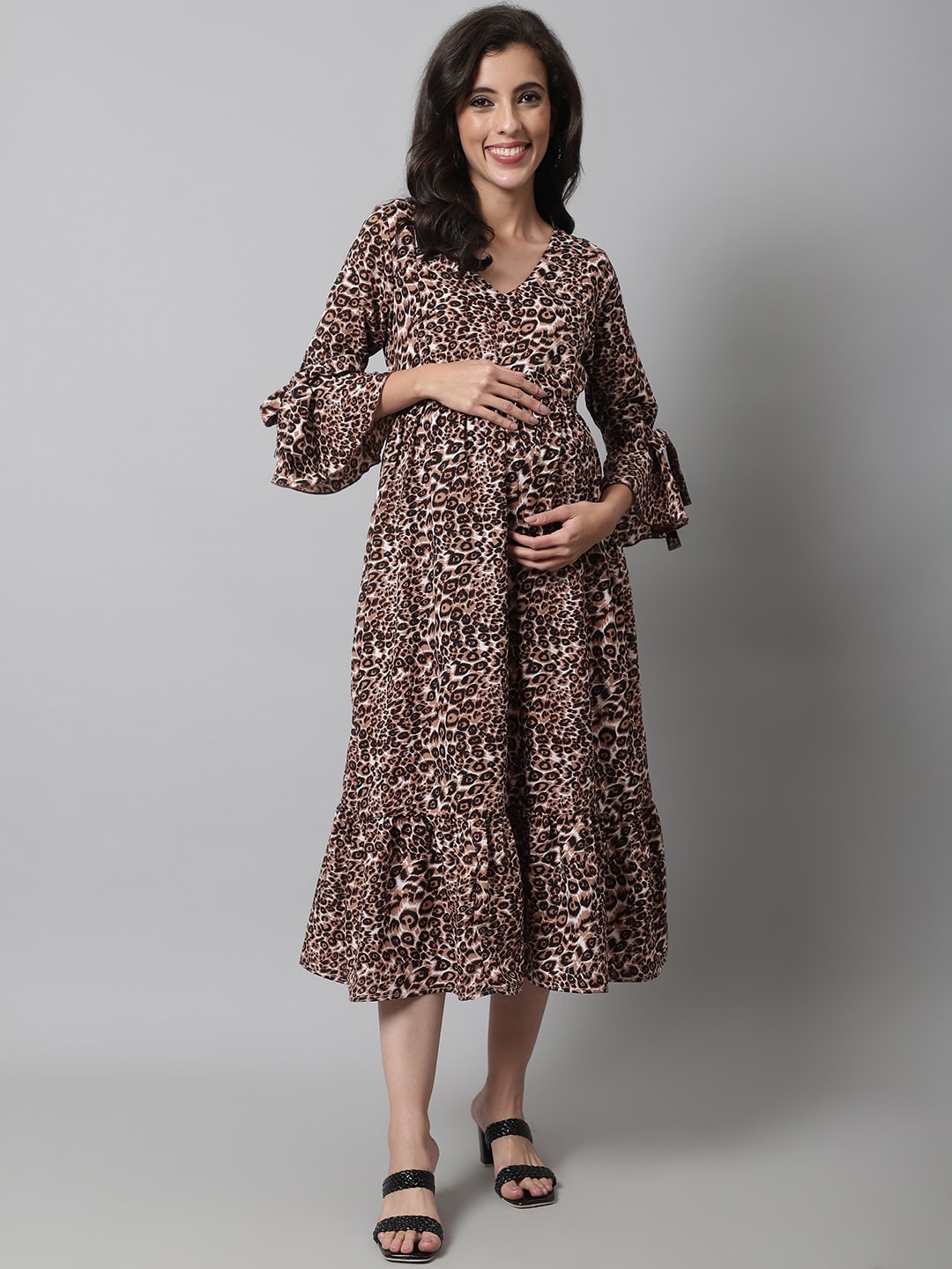 

Frempy Animal Crepe Maternity Midi Dress, Brown