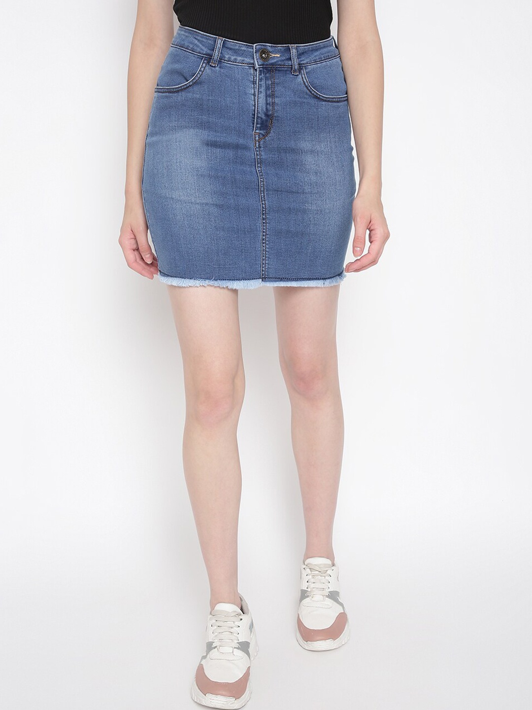 

DUDITI Women Mini Denim Pencil Skirt, Blue
