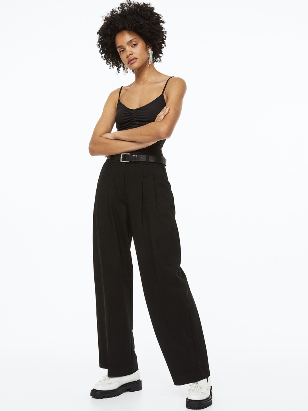 

H&M Women Wide Tailored Trousers, Black