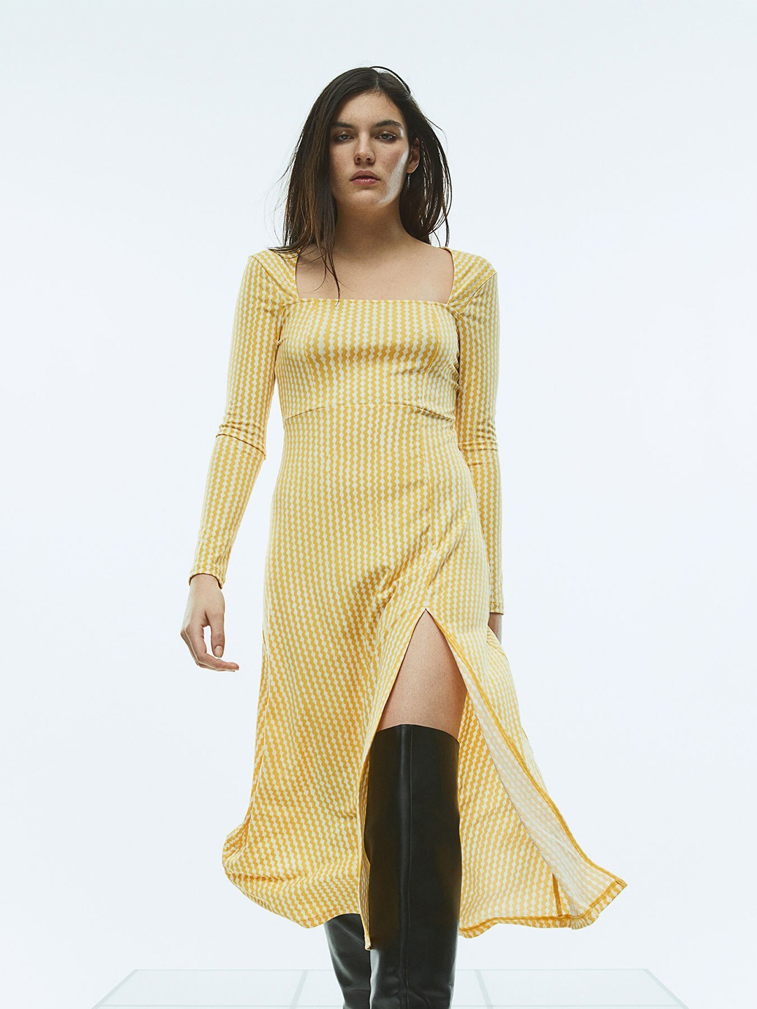 

H&M Square-Neck Jersey Dress, Yellow