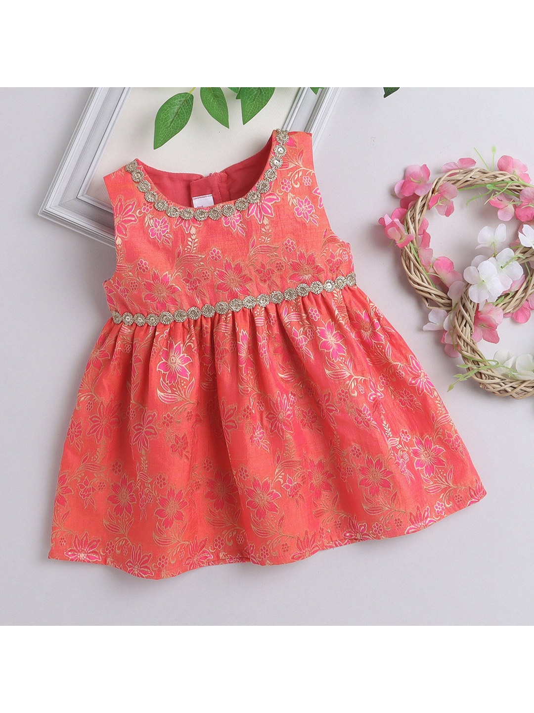 

MANY FROCKS & Floral Printed Ethnic Dress, Pink