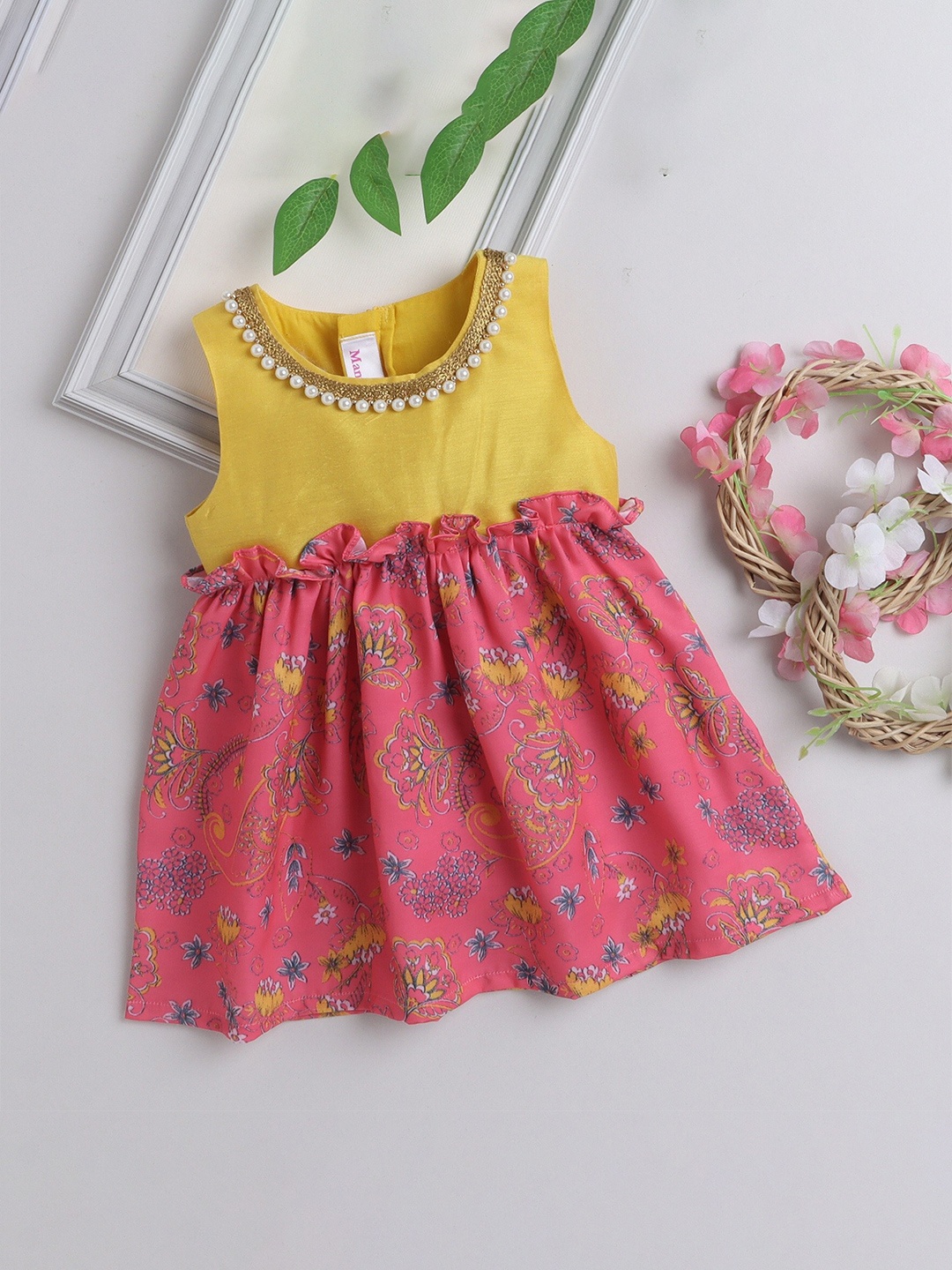 

MANY FROCKS & Girls Floral Satin Dress, Pink