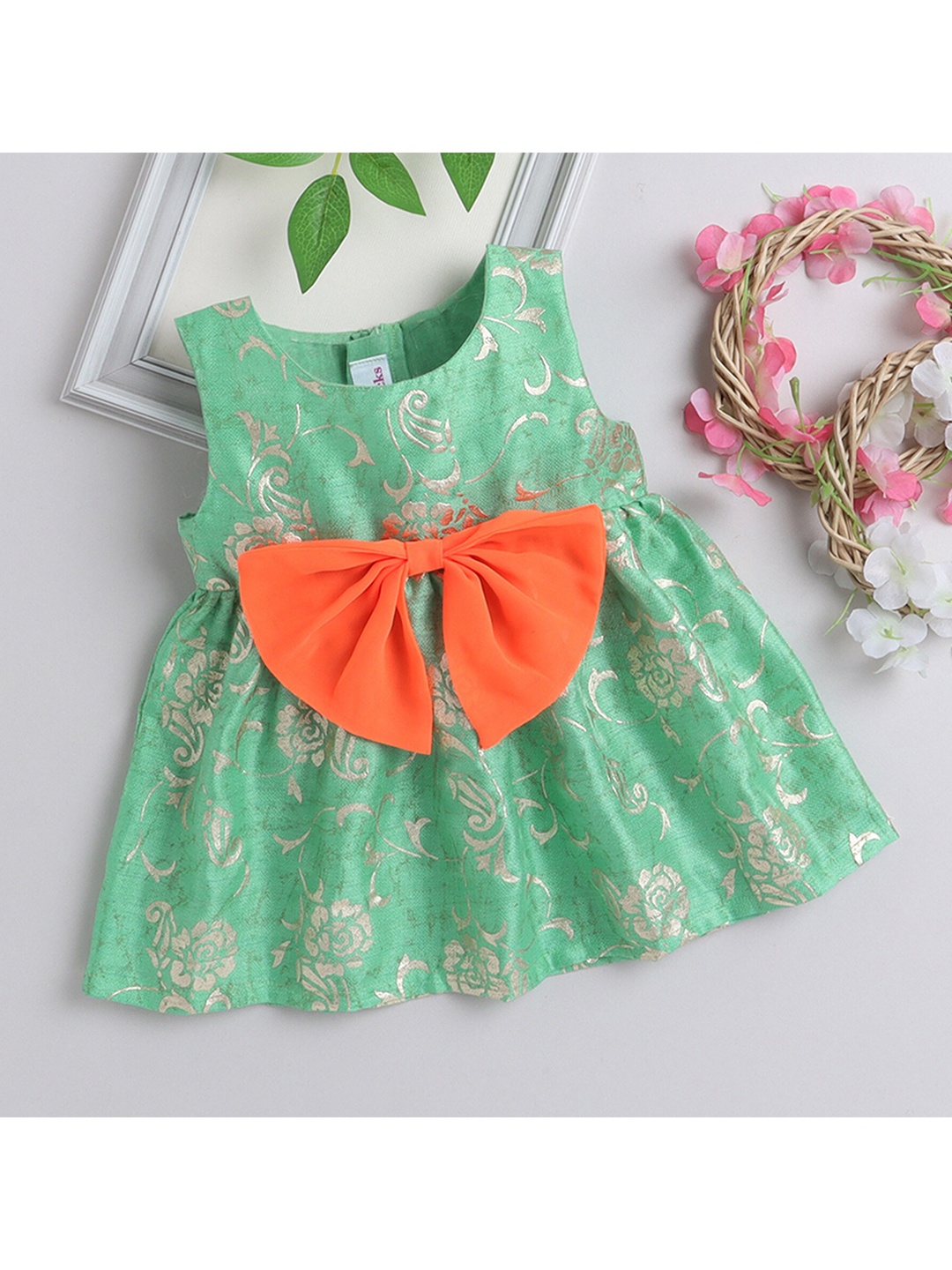 

MANY FROCKS & Girls Floral Satin Dress, Green