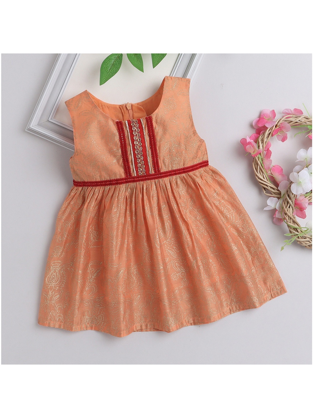 

MANY FROCKS & Girls Floral Pure Cotton Dress, Peach