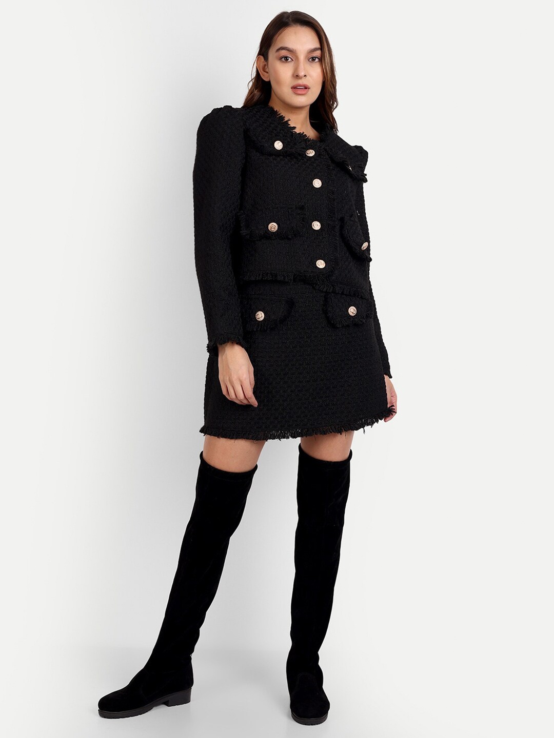 

iki chic Women Pure Cotton Coat with Skirt, Black