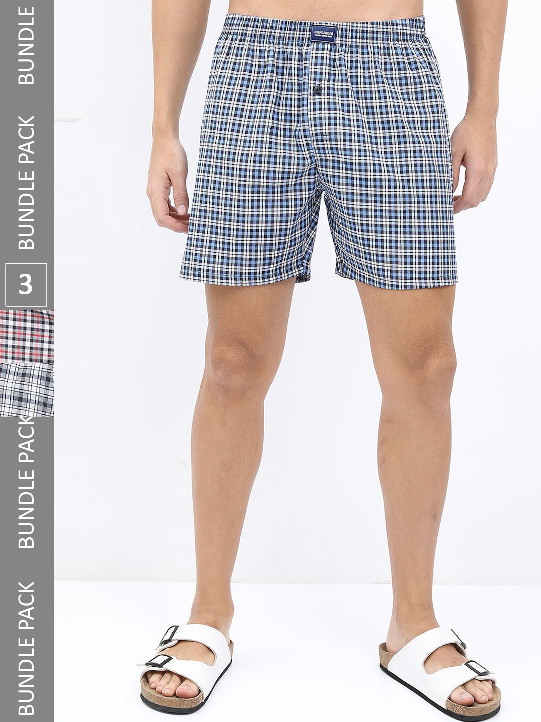 

HIGHLANDER Men Pack Of 3 Checked Boxers, White