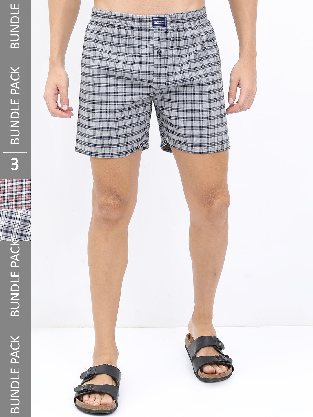 

HIGHLANDER Men Pack Of 3 Checked Boxers, Red