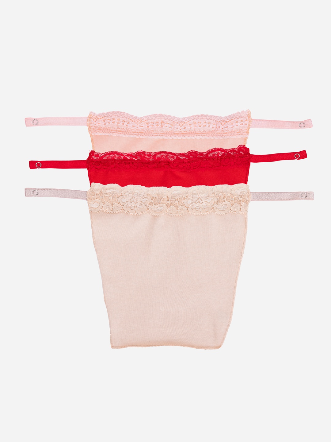 

Finesse Miracle Cami Pack Of 3 Solid Lace Design Clip-on Camisoles, Beige