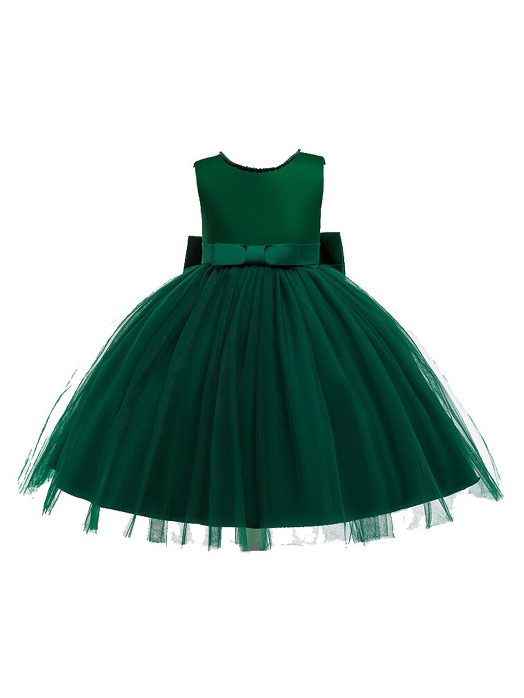 

R Cube Girls Round Neck Satin Maxi Dress, Green